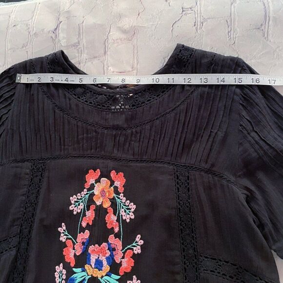 Free People Black Embroidered Lace Gauzy Mini Dress Perfectly Victorian S Boho - Picture 6 of 11